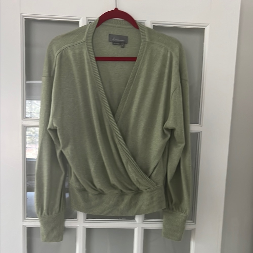 Green V-Neck Sweater with Wrap Design